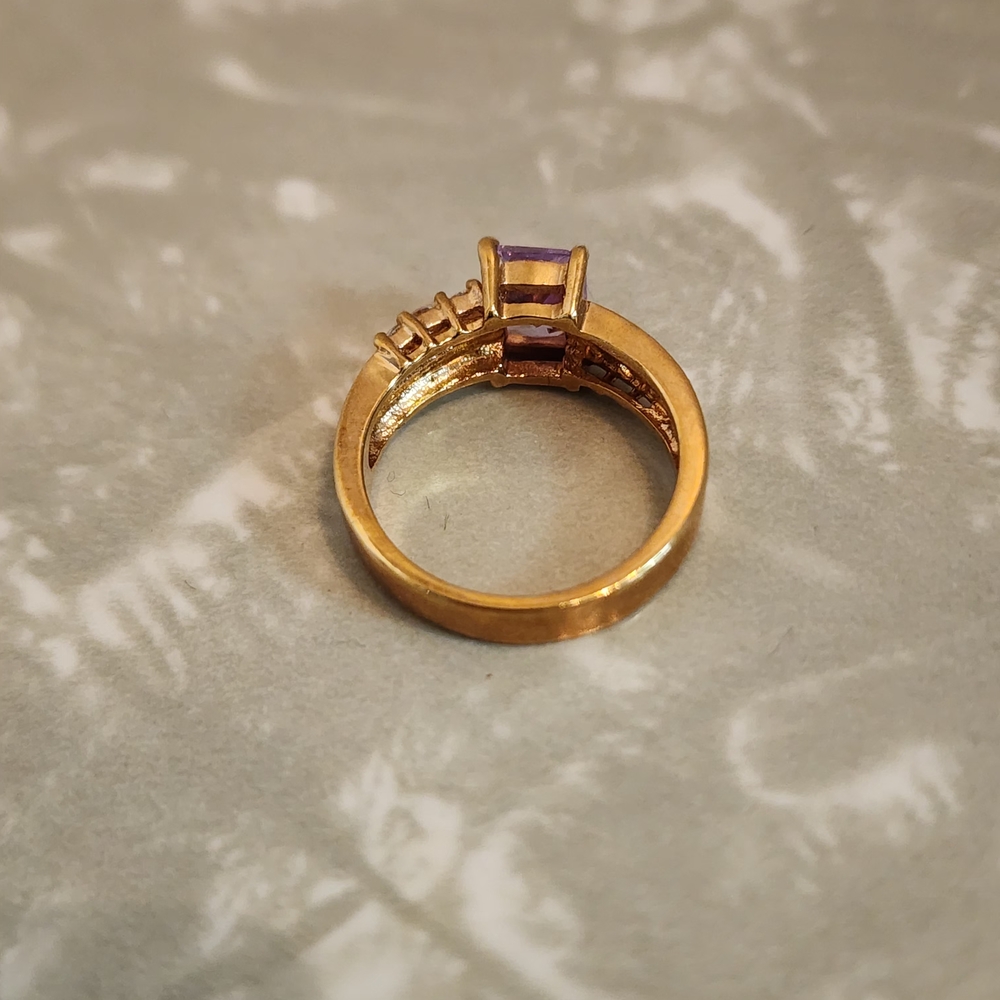 Gold-Tone Ring with Rectangular Lavender Center Stone and Clear Accents - Picture 5 of 5